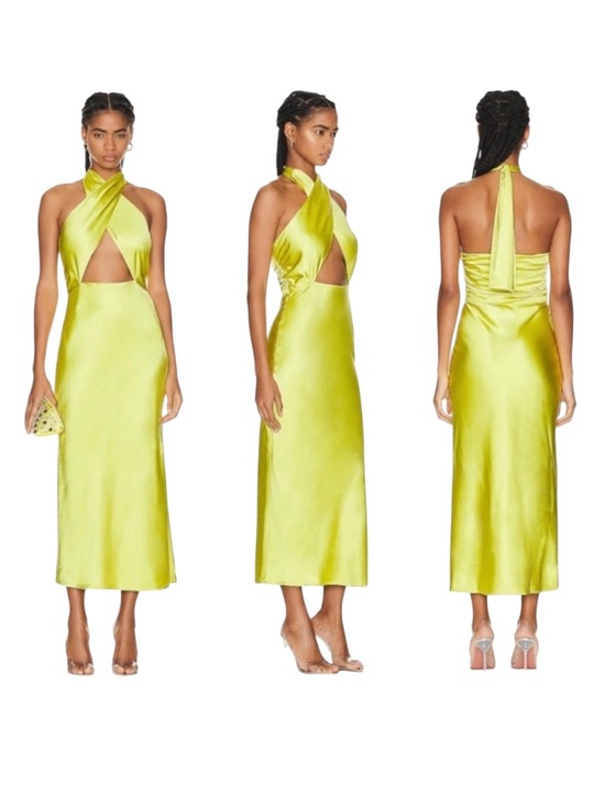 Simon Miller Dresses & Skirts - SIMON MILLER Satin Halter Chartreuse Prom Wedding Guest Long Slip Dress 10